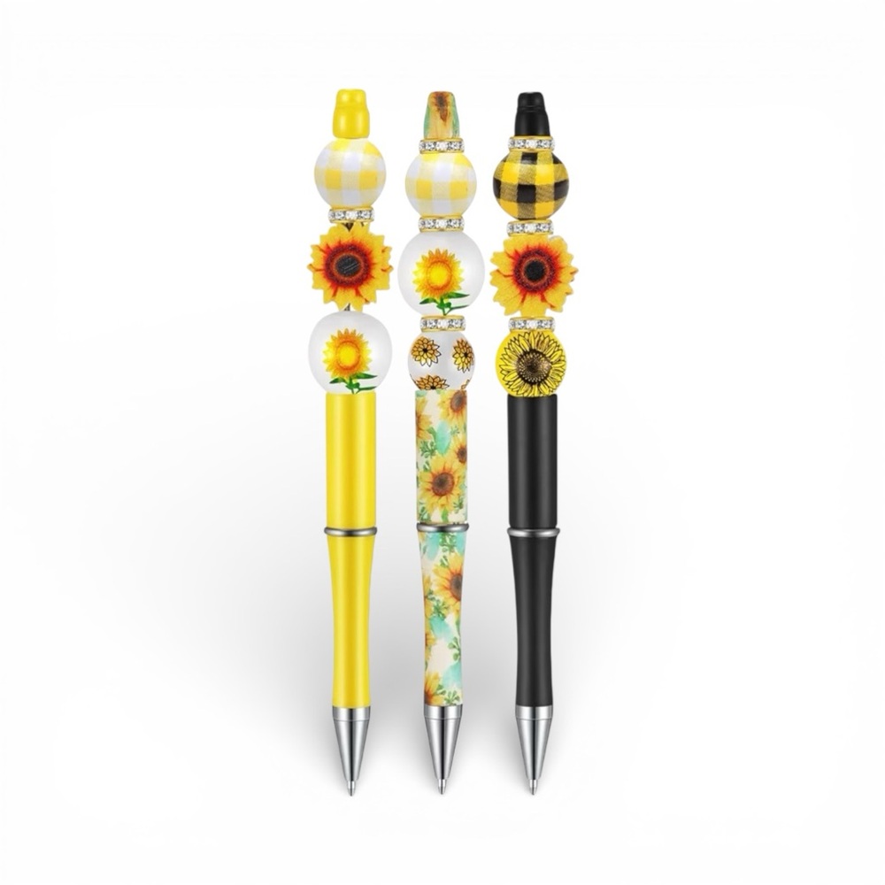 🆕 3 Sunflower Patterned Pen Set - Yellow, Black, and White - Picture 5 of 5
